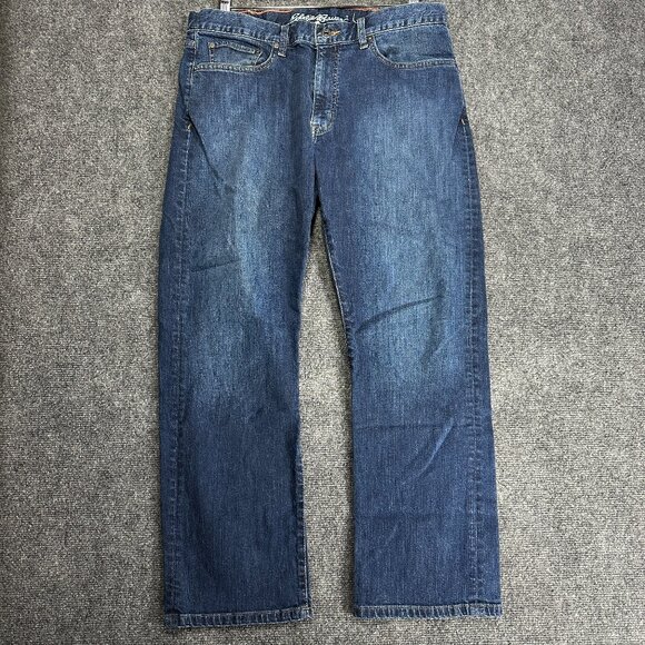 Eddie Bauer Jeans Mens 36 Medium Wash Cotton Stretch Straight Fit 5 Pocket Style - Picture 1 of 11